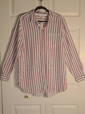 Goodthreads 100% Cotton Red White Blue Striped Button Front Shirt Coastal Preppy